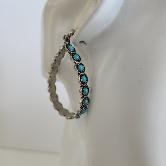 NEW Bohemian Turquoise Stone Antique Teardrop Oval Dangle Earrings - Picture 7 of 8